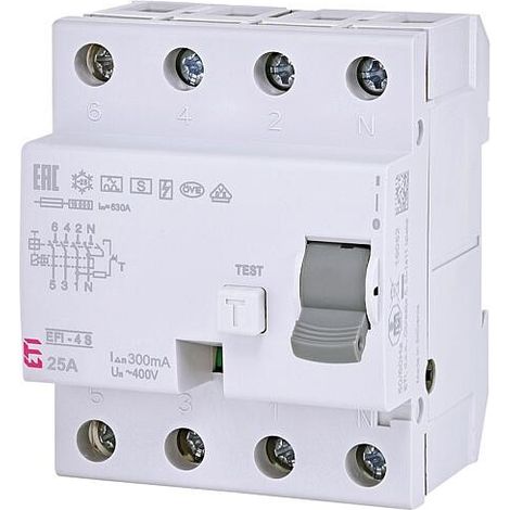 Disjoncteur différentiel EFI-4 A S, 4 pôles, 25A, 0,3A, type A, sélectif
