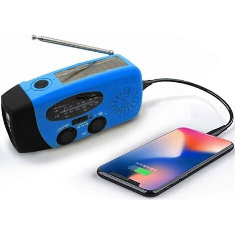 Radio météo solaire d'urgence, kit anti-sismique, manivelle, auto-alimentée, AM/FM/WB, radio de survie à manivelle, lampe torche LED, batterie externe 2000 mAh pour iPhone et smartphones (bleu) (1/5)