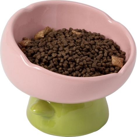 Raised Cat Food Bowl Neck and Whisker Friendly Tulip Shape Elevated Design Ceramic (1/5)