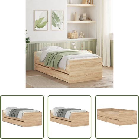 vidaXL Holz - Bettgestell mit Schubladen Sonoma-Eiche 90x200 cm (1/5)