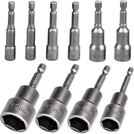 10 Pièces Douille Visseuse Magnétique 6mm -19 mm 1/4” Adaptateur Douille Visseuse a Choc Hexagonal (1/5)