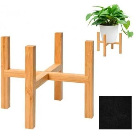 Support Plante en Bambou et Bois, Étagère pour Pot de Fleurs Intérieur Extérieur, 19,3 x 16 cm (1/4)