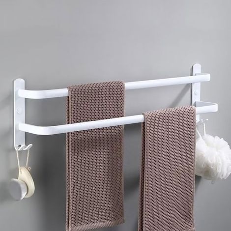 Wandhandtuchhalter, Aluminium, 2 Ebenen, 40 cm, mit 2 Haken, für Bad und Küche (1/5)