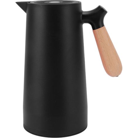 Thermos Café 1L Isolation 12h avec Bec Verseur et Poignée Bois pour Maison Camping Randonnée Noir