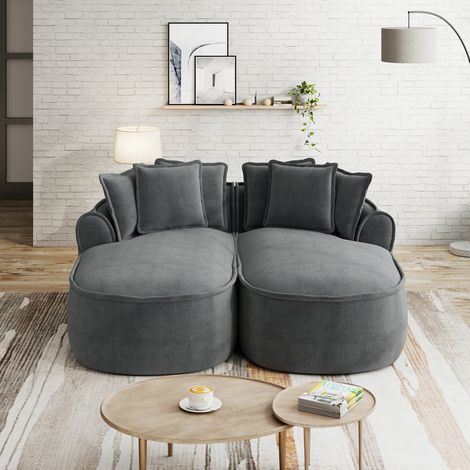 Canapé modulare in chenille grigio, senza struttura, convertibile con chaise longue profonda 122 cm (1/5)