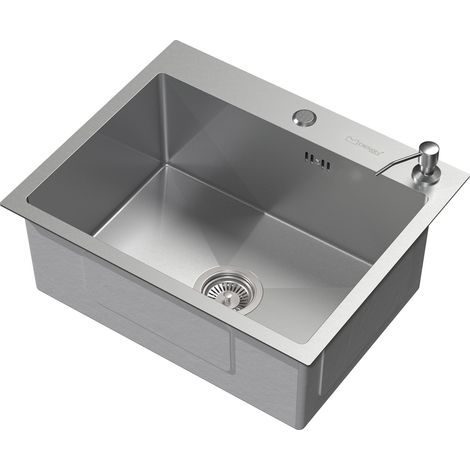 ML-Design Spülbecken Edelstahl 55x45 cm, Küchenspüle Rechteckig, 1 Becken Einbauspüle, Edelstahlspüle mit Ab- und Überlaufgarnitur, Hahnloch & Seifenspender, Einzelbecken mit Siphon, Waschbecken Küche