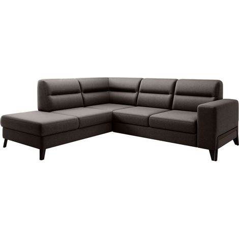 Canapé d’angle convertible KAZAL en tissu avec têtières réglables et pieds en acier noir – 277cm angle gauche-Chocolat-angle gauche (1/5)