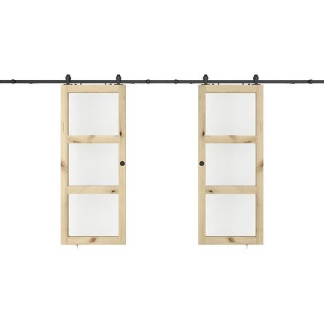 Porta scorrevole doppia con sistema esterno in legno e vetro temperato opaco 3 finestre 2 x H205 x L63 cm - ACOSTA II