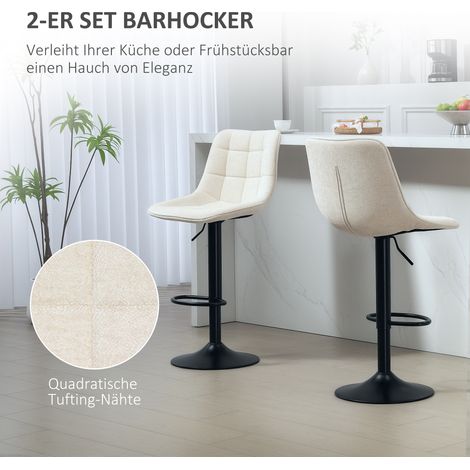 Lot de 2 tabourets de bar modernes pivotants avec dossier, réglables en hauteur, repose-pieds intégré, assise rembourrée beige (1/5)
