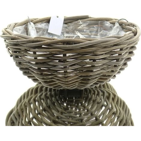 VAN DER LEEDEN Korbampel Rattan Grau mit Metallaufhänger Ø 38 cm (1/2)