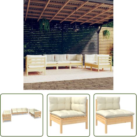Salon de jardin 7 pcs - Canapé de jardin - Ensembles de Meubles d'exterieur - avec coussins crème Bois de pin massif Chic-984642 (1/5)