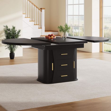 Table à manger en ovale extensible 118-158 x 118 x 77 cm Espace de rangement à trois niveaux, pour 4-6 personnes - Noir (1/5)