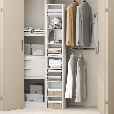 Organisateur de Placard à 8 Niveaux, étagère Ouverte réglable, Rangement empilable, Largeur 30,5 cm, pour Placard ou Chambre, Blanc (1/5)