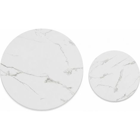 Table basse plateau rond effet marbre blanc surface mélaminée durable plateau moderne compatible différents piétements (1/5)