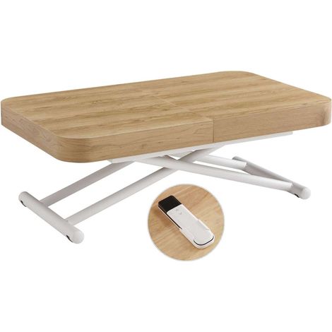 Mesa centro elevable y extensible Turin acabado oak y blanco, 28/78cm(alto) 75cm(largo) 120/160/200cm(ancho)