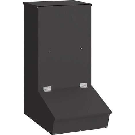 Distributeur d'aliments en forme de cochon, noir, 55 x 38 x 76 cm, acier laminé à froid.