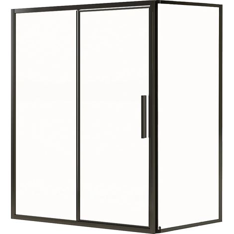 Paroi de douche avec porte pivotante noir mat style industriel - 140 x 80 x 195 cm - TORONI (1/3)