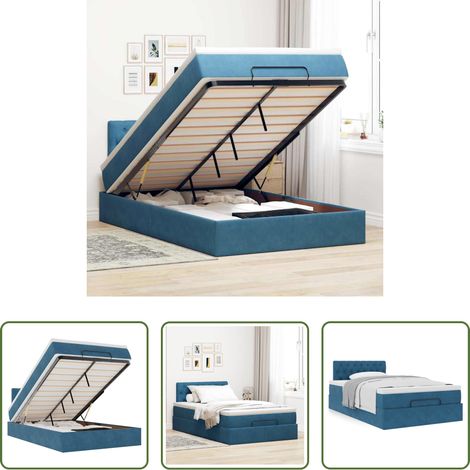 vidaXL Rangement sous lit - Lit ottoman avec matelas bleu foncé 120x190 cm velours (1/5)