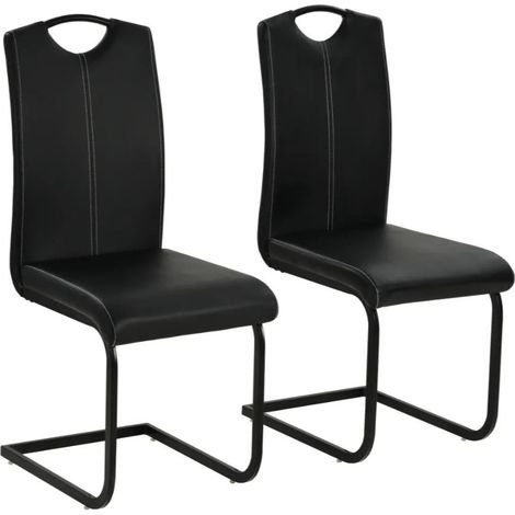 Chaise similicuir noir et pieds métal chromé Mikarelane - Lot de 2 (1/5)