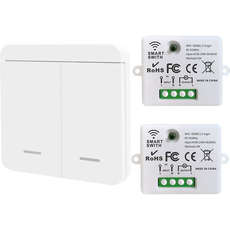 Mini commutateur WiFi sans fil télécommande RF 2500W 10A 2 récepteurs avec 1 interrupteur mural sans fil contrôle intelligent via l'application Tuya compatible avec Alexa/Google Home (1/5)
