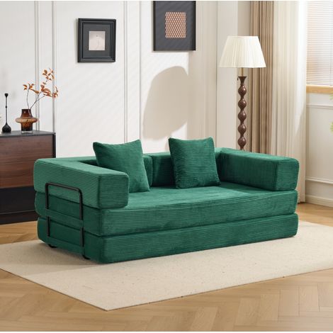 Sofá cama futón convertible de suelo, 2 posiciones, pana, sofá ocasional para uso diario - verde oscuro (1/5)