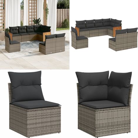 8-tlg. Garten-Sofagarnitur mit Kissen Grau Poly Rattan - Gartenmöbel - Rattan Möbel - Lounge Set - Esszimmergarnitur - Terrassenmöbel - Home & Living (1/5)