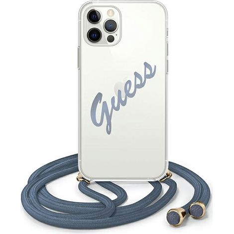 Funda rígida azul Guess GUHCP12LCRTVSBL para iPhone 12 Pro Max de 6,7 pulgadas, modelo Script Vintage (modelo 3.7).