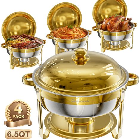 Plat de service, Acier inoxydable, Capacité de 6,5 QT, 4Pack (1/2)