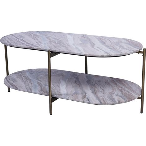 Toronto Top and Base Coffee Table - Iron/Marble/MDF - L50 x W100 x H40 cm - White/Brown/Grey
