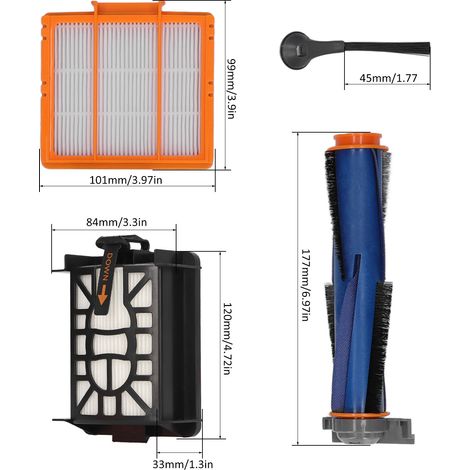 Ortviai Brosse Principale + 6 Brosses Latérales + Filtres (3 oranges, 3 noirs, 1 préfiltre, 1 éponge) pour Aspirateur Robot Shark AV2501AE/AV2502AE (1/4)