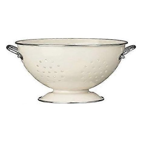 Online Store - Ce bol passoire vintage en émail, fabriqué en acier inoxydable, peut servir de passoire à pâtes ou de tamis de cuisine. (1/5)