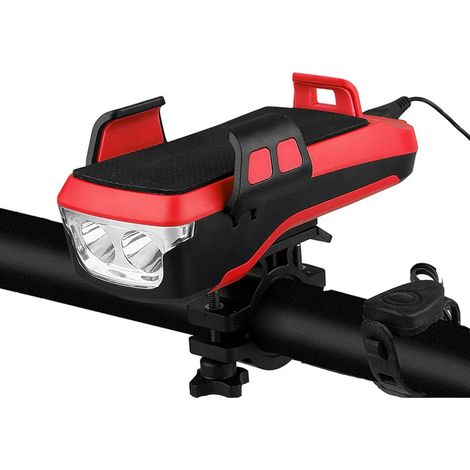 4 En 1 Lumière De Vélo,éclairage Avant Rechargeable Par Usb Avec Batterie Grande Capacité 4000mah, Trois Modes D'éclairage, Klaxon De Vélo, Indicateur De Batterie Et Support De Téléphone De Vélo(Rouge (1/3)