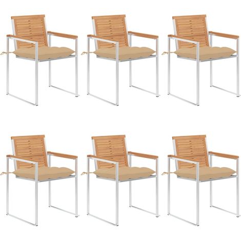 Gartenstühle 6 Stk. mit Kissen Massivholz Teak