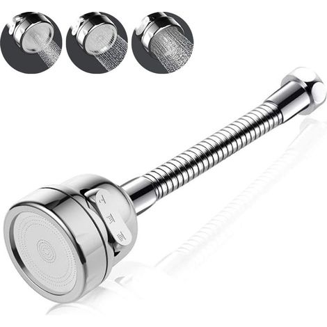 Robinet De Cuisine Rotatif - Filtre À Eau Économiseur - 3 Modes De Débit - Rotation 360° - Adaptateur Pour Filetage Extérieur 22 mm / 24 mm - 1 Pièce (1/5)