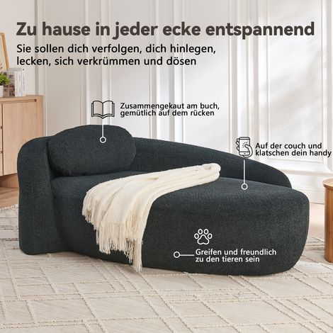 Canapé design arrondi en tissu polaire doux, rembourrage confortable avec coussins moelleux, parfait pour séjour, chambre ou studio, teinte noire. (1/5)