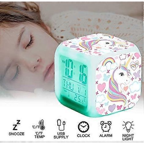 Réveil numérique, cube LED LCD lumineux avec éclairage pour réveil enfant, réveil de chevet, anniversaire (1/4)