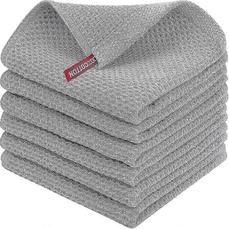 Lot de 6 torchons en éponge 100 % coton de qualité supérieure (34 x 34 cm, gris clair), ultra-absorbants et munis d'une boucle de suspension. (1/5)