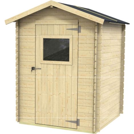 Casetta in legno da giardino 146x146 cm – Pareti 16 mm – Porta finestrata – Compatta – Abete naturale (1/2)