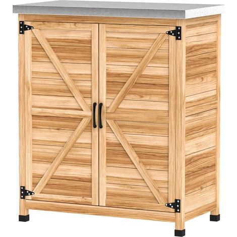 Armario de jardín con estante interior y encimera de acero galvanizado 79 x 43 x 92 cm madera (1/5)