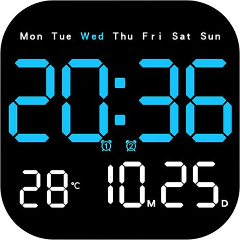 Horloge numérique avec date et jour, grande horloge numérique télécommande numérique, grand écran, calendrier LED, horloge numérique multifonction, réveil numérique à piles pour la maison (1/5)
