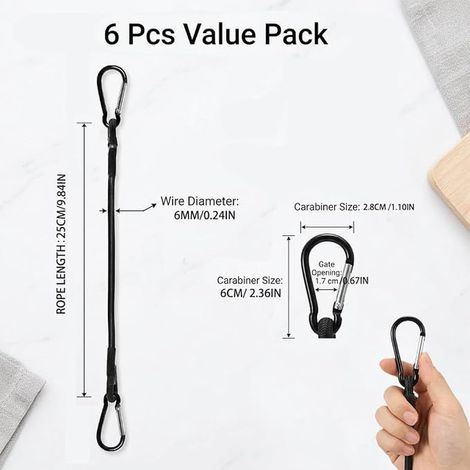 Tendeur Élastique avec Mousqueton, Tendeurs Élastiques en Latex, 30 cm avec Crochets en Acier Inoxydable, Corde Élastique Extensible pour Bâche, Tente, Bagages, Vélo, Moto, Camping (1/3)