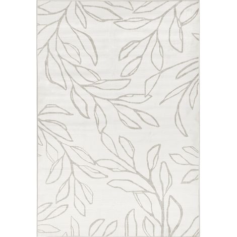 Rug Light Beige Fabric 200 x 300 cm Modern Leaves Pattern Living Room Bedroom For Underfloor Heating Anti-Slip Bottom Low-Pile BISMIL (1/5)
