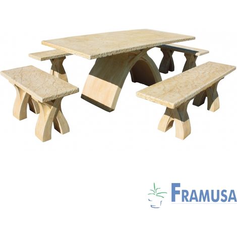 CONJUNTO COMEDOR PIEDRA RECTANGULAR JARDIN CELESTE NATURAL OCRE