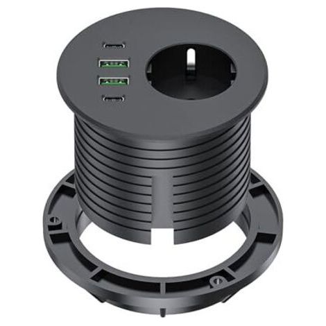 Multiprise encastrable avec port USB-C 65 W, multiprise de bureau équipée d'une prise Schuko, de deux ports USB-A, de deux ports USB-C et d'un câble d'alimentation de 2 m, pour une dé (1/5)