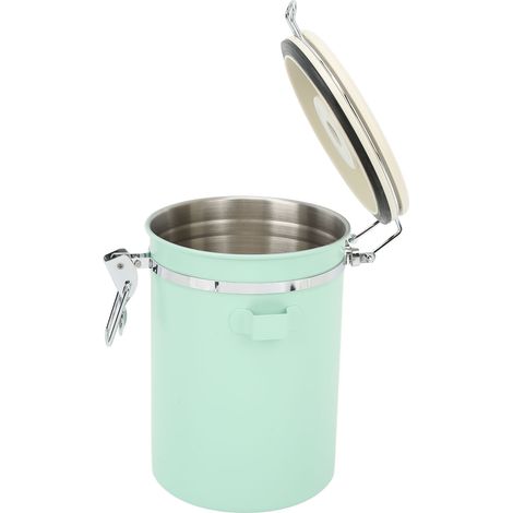 Boîte à café hermétique en acier inoxydable vert menthe de qualité alimentaire, avec dosette et roue à dattes pour thé et noix, 1,8 L (1/5)