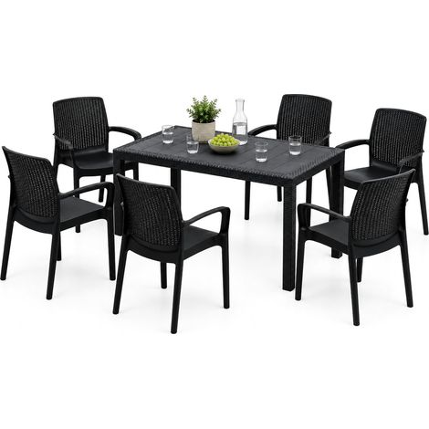 Set de Salón Exterior Matarene, Sofá de Jardín 6 Plazas, Mesa Hecha en Italia, Impermeable, Negro Antracita (1/3)