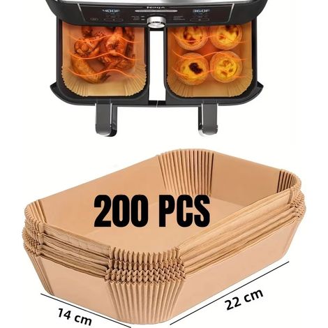 Papier pour friteuse à air chaud jetable, résistant à l'huile et à l'eau, pour la cuisson au four et le papier sulfurisé, rond, carré et rectangulaire, pour la cuisine et les fêtes (1/4)