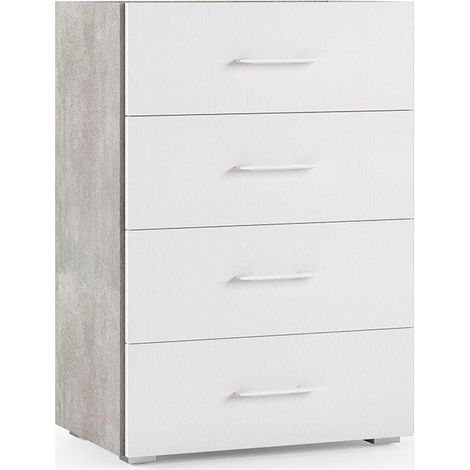 Commode Polyvalente À 4 Tiroirs Blanche Avec Côtés En Béton (1/2)