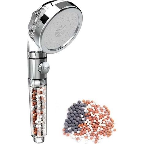 Pommeau De Douche Haute Pression Main Massage Effet Pluie 3 Modes Filtre Économie D'eau Boule Minérale Salle De Bains (1/4)