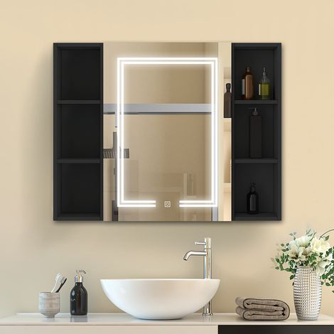 Spiegelschrank mit LED Badezimmerschrank Badschrank Hängeschrank Bad Wandschrank 100x70cm (1/5)